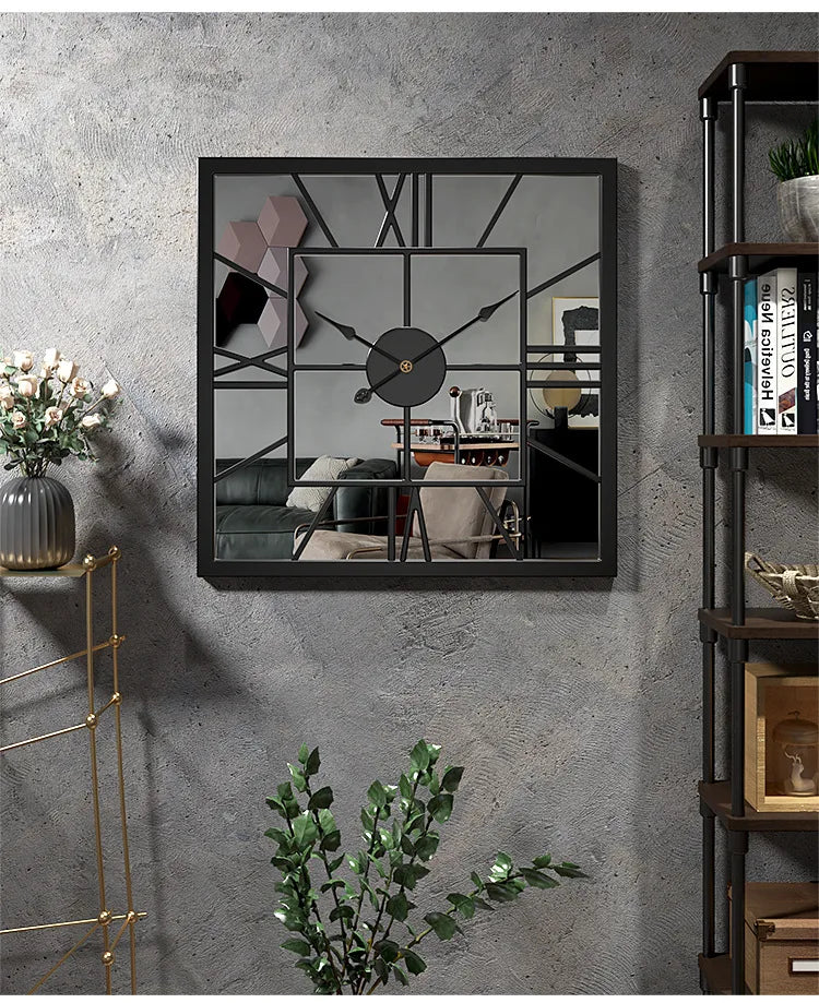 Horloge murale en carrée avec miroir