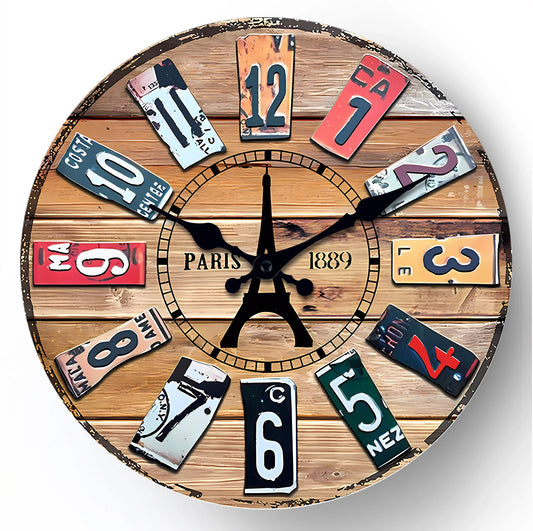 Horloge murale vintage wood paris
