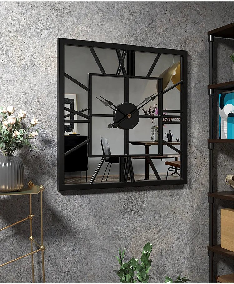 Horloge murale en carrée avec miroir