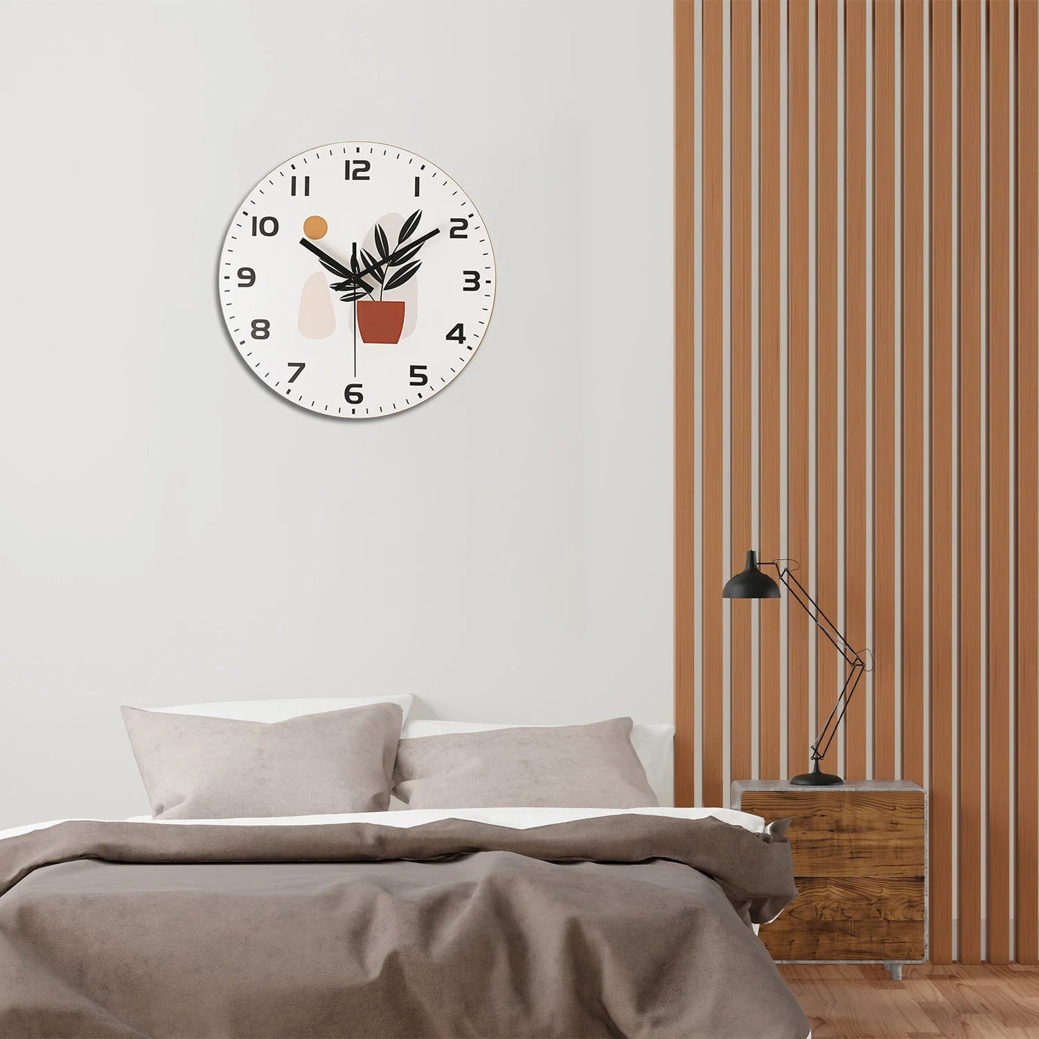Horloge murale blanche à motif de pot de fleurs