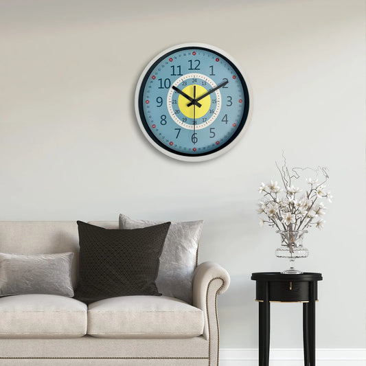 Horloge murale de salle de bain bleu et jaune
