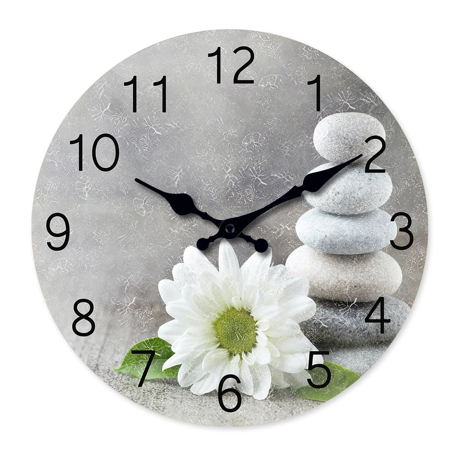 horloge à motif pierre zen et fleur