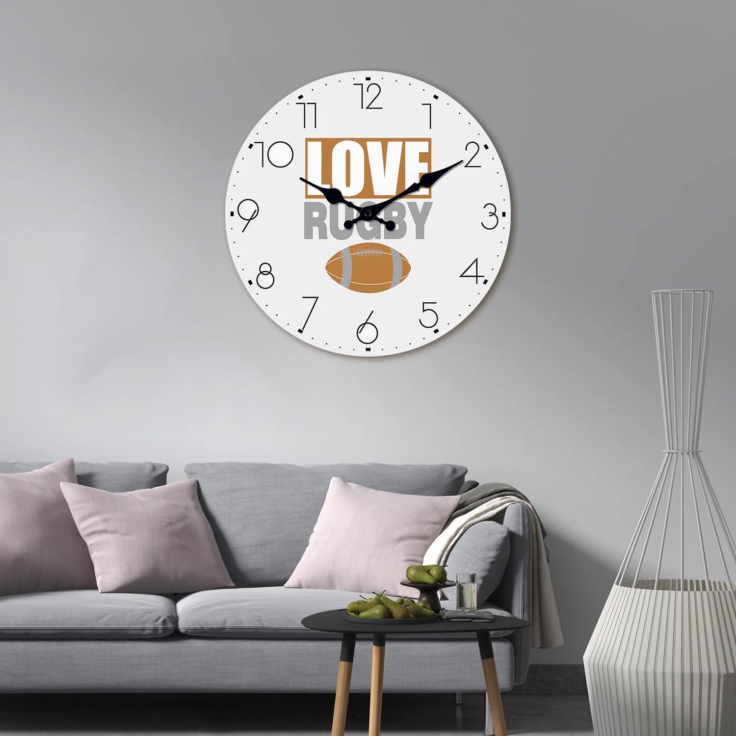 Horloge murale blanche en bois rugby