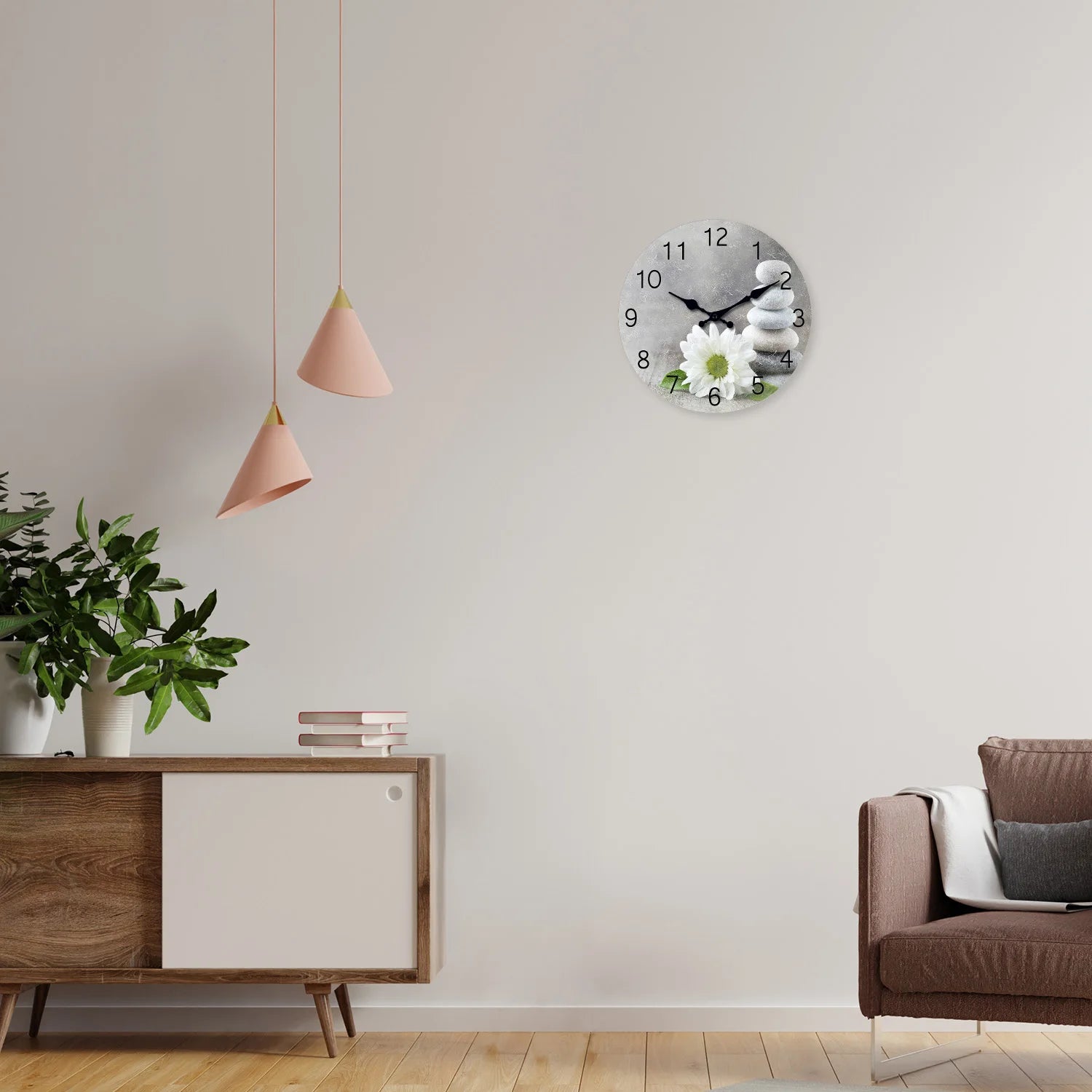 horloge à motif pierre zen et fleur