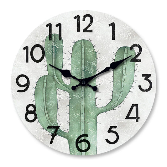 Horloge murale en bois à cactus pour salon
