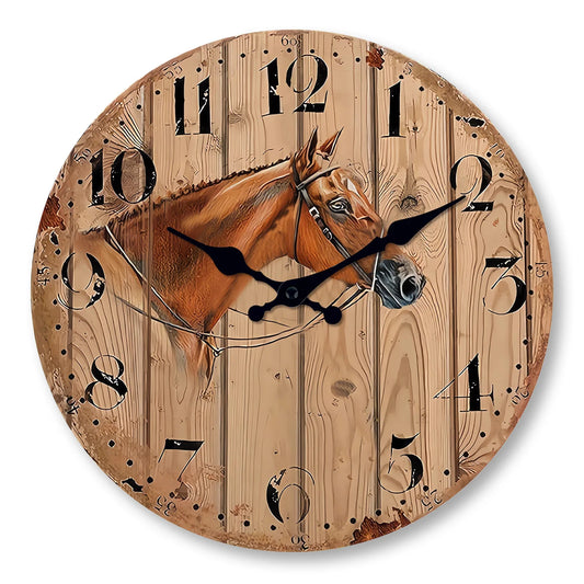 Horloge murale cheval en bois