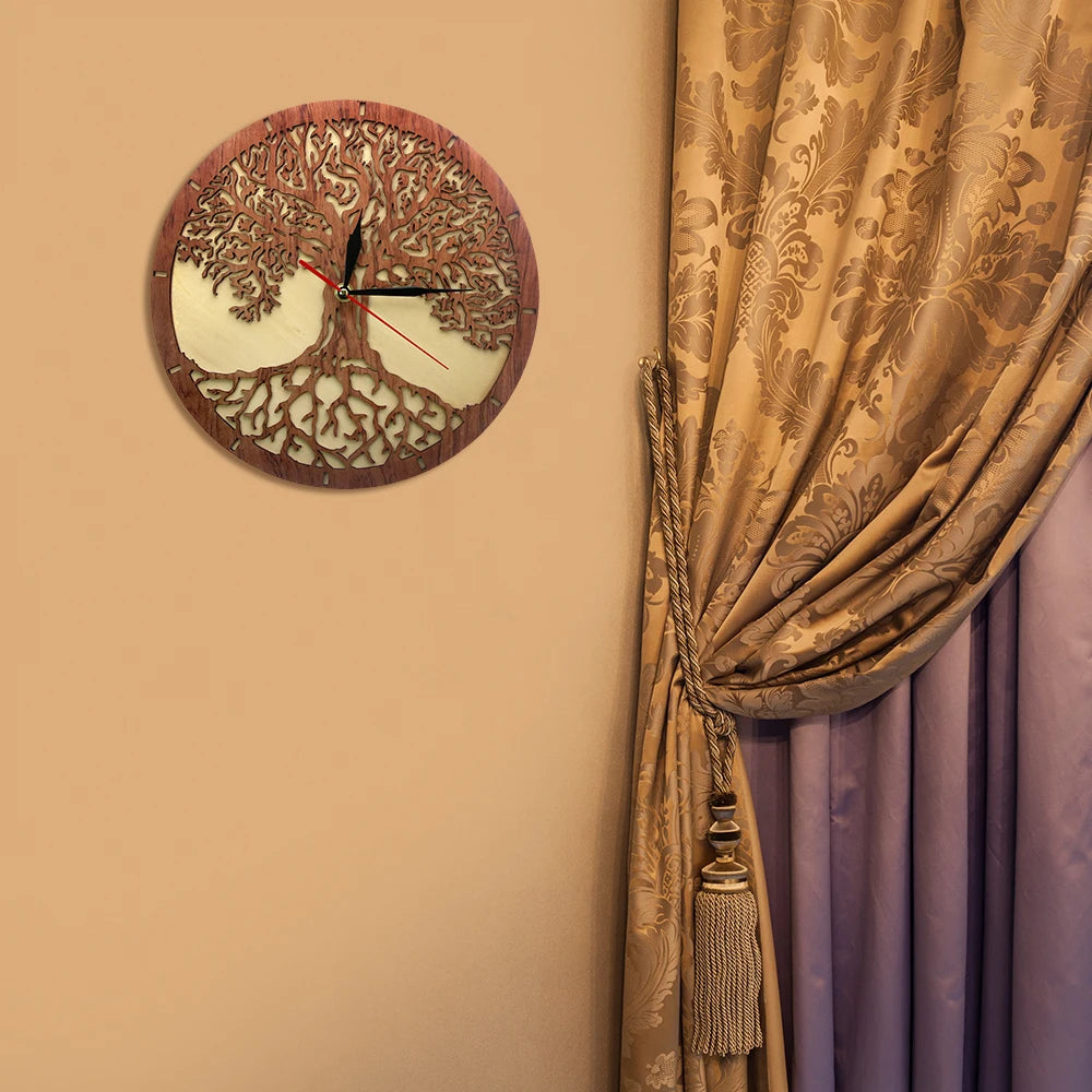 Horloge murale en bois à motif arbre de vie