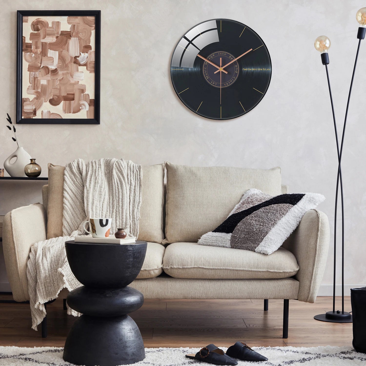 Horloge murale noire en verre