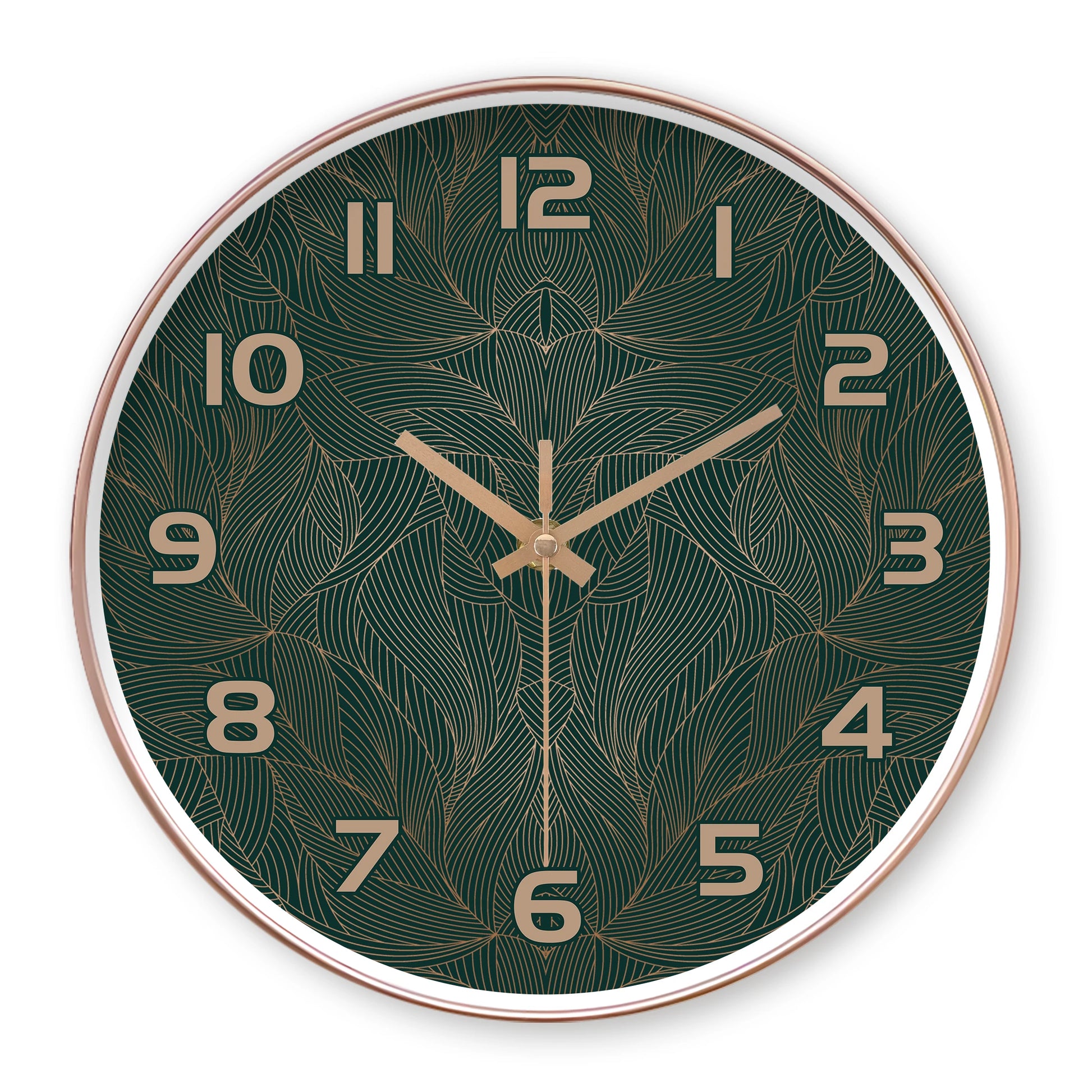 Horloge murale pour salon à motif à feuille verte