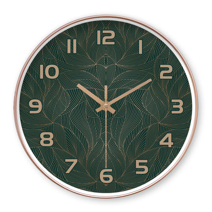 Horloge murale pour salon à motif à feuille verte