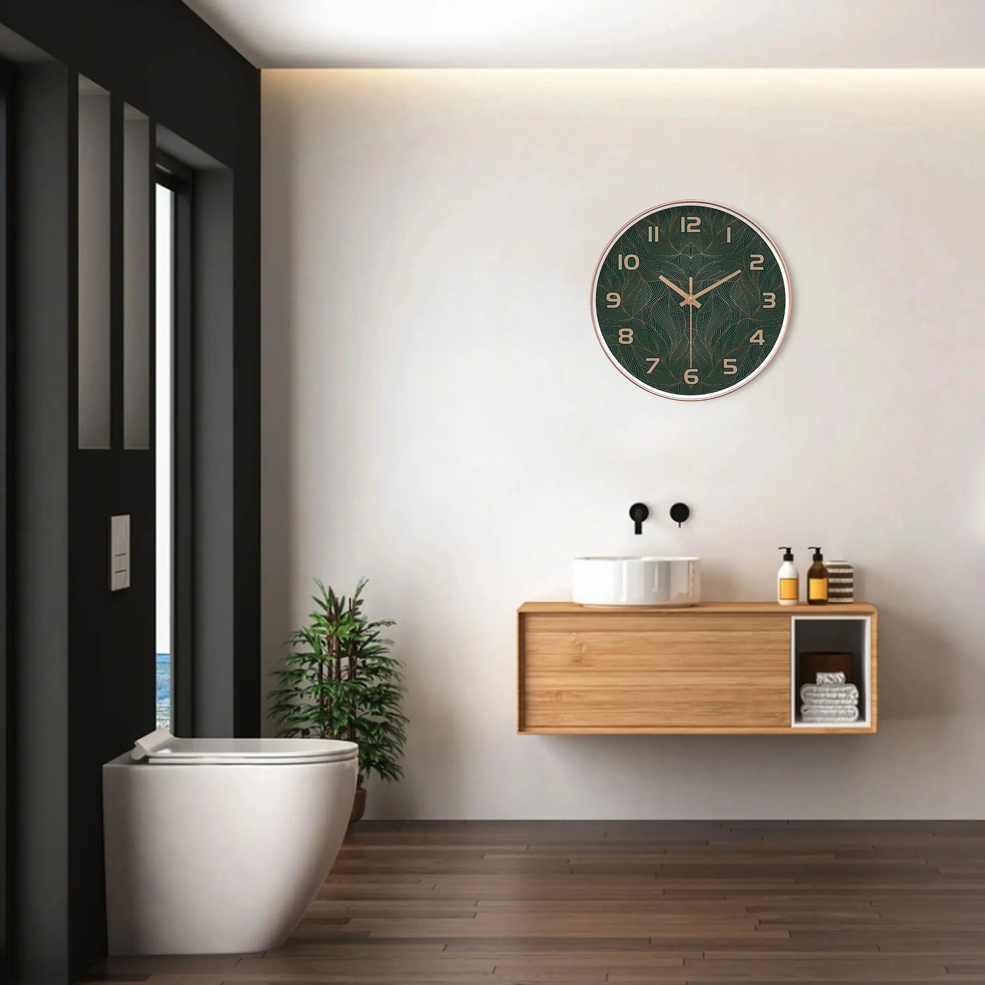 Horloge murale pour salon à motif à feuille verte